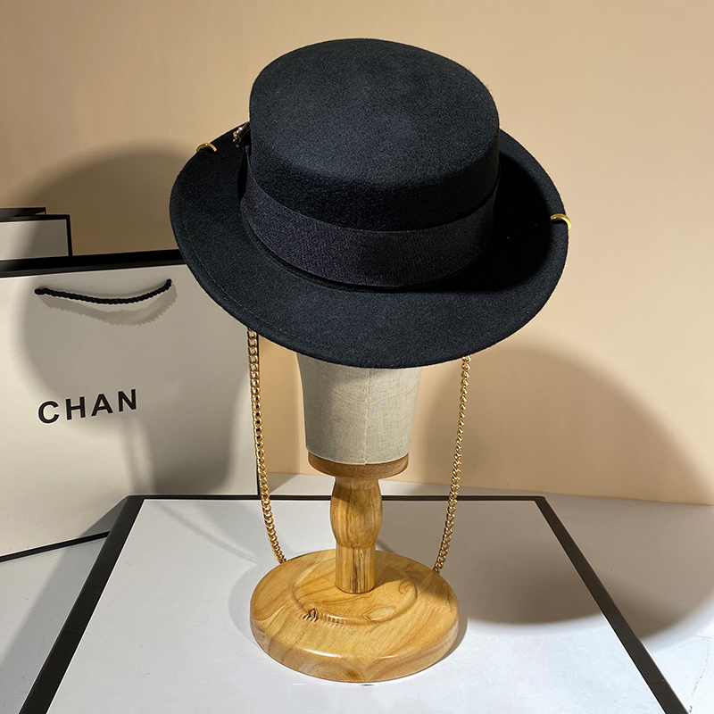 Uspop-装飾的なウールの帽子,女性用,チェーン付き,ファ - Fedora Hat Wool のレビューと価格