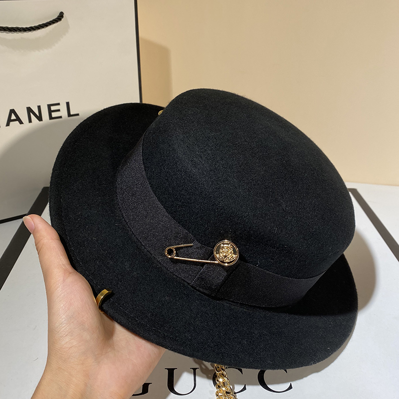 Uspop-装飾的なウールの帽子,女性用,チェーン付き,ファ - Fedora Hat Wool のレビューと価格