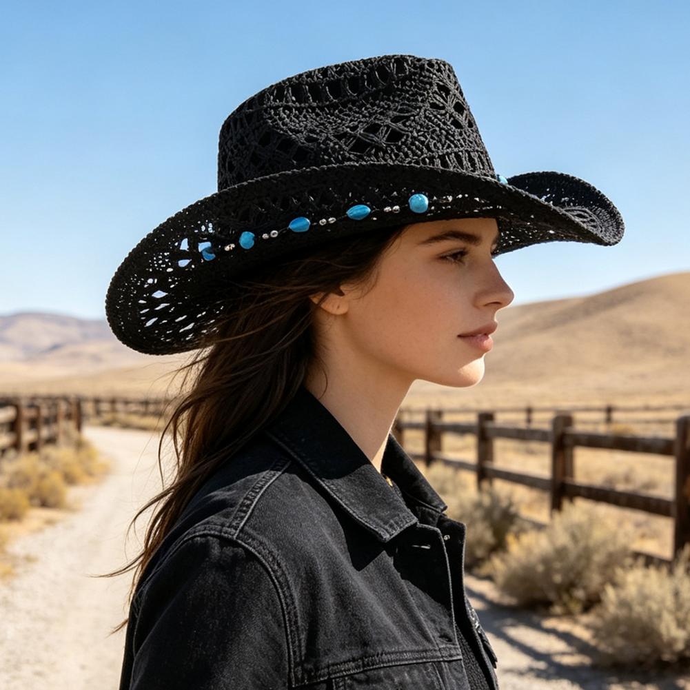 つば広カウボーイハット ウエスタンスタイル サンハット レデ - Cowboy Hat Straw のレビューと価格