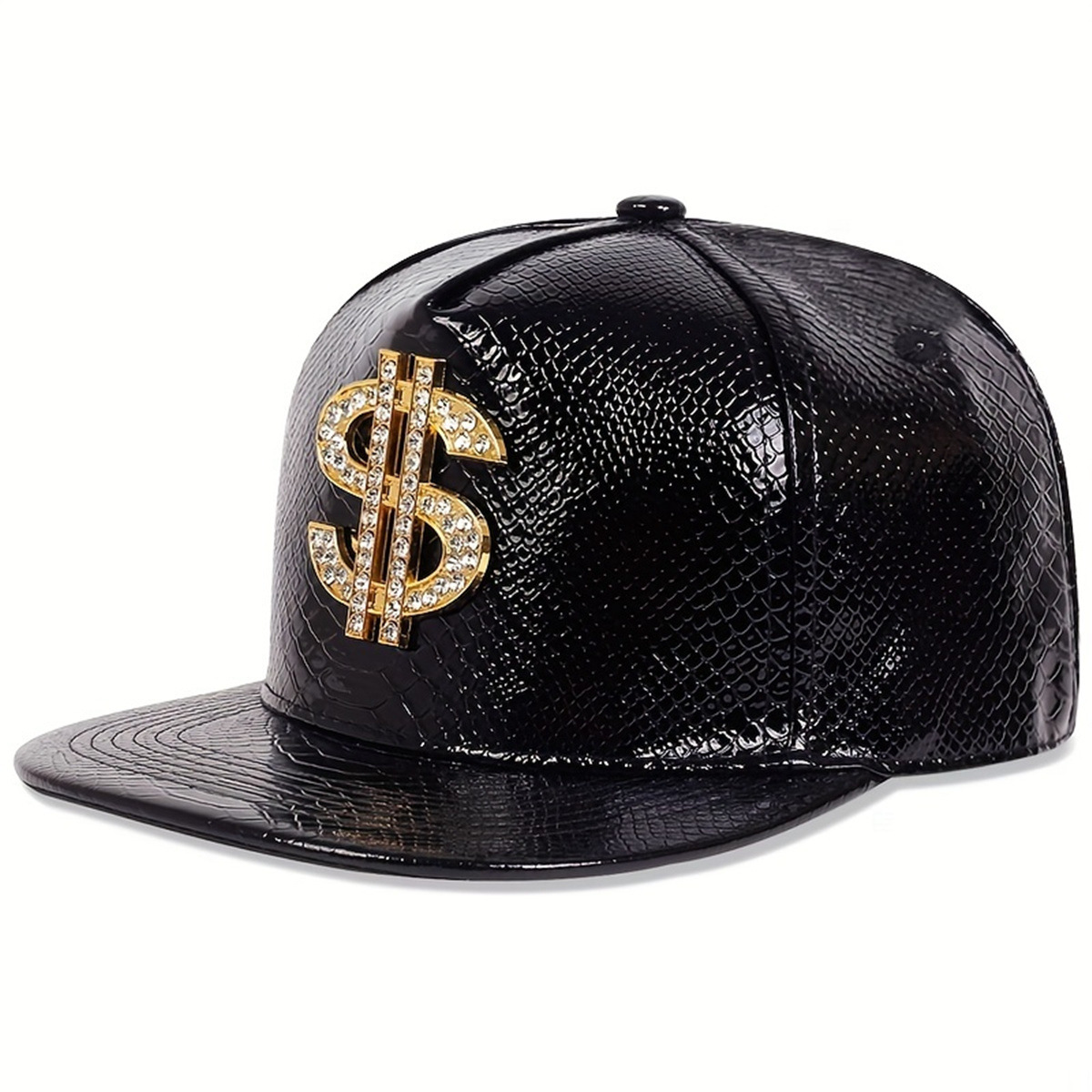 レザーメタリックドルサイン野球帽男性女性調節可能なスナップバ - Snapback Hat Flat のレビューと価格