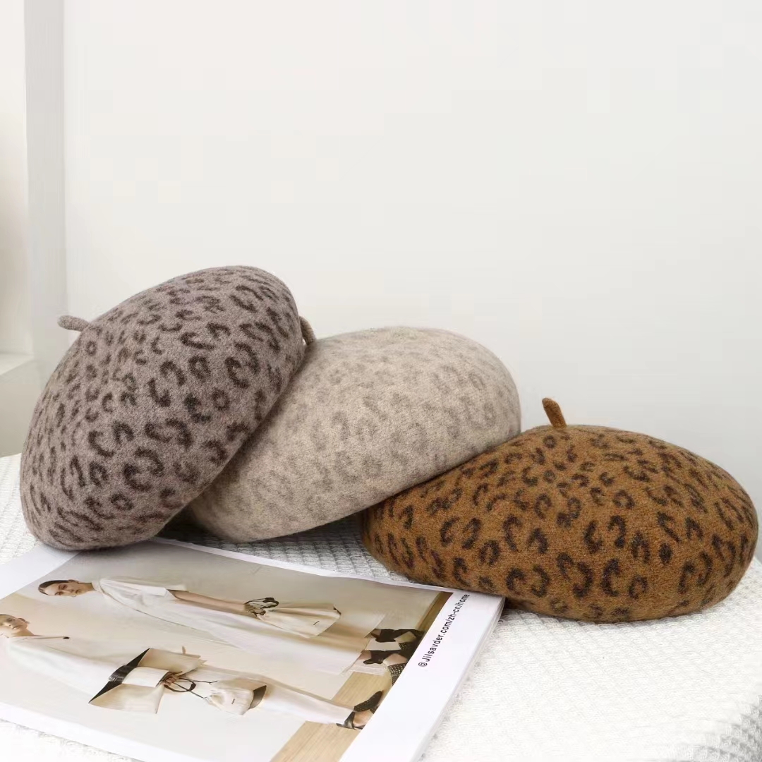 新しいレオパード柄秋冬フレンチベレー帽 レディースファッショ - Beret French Wool のレビューと価格