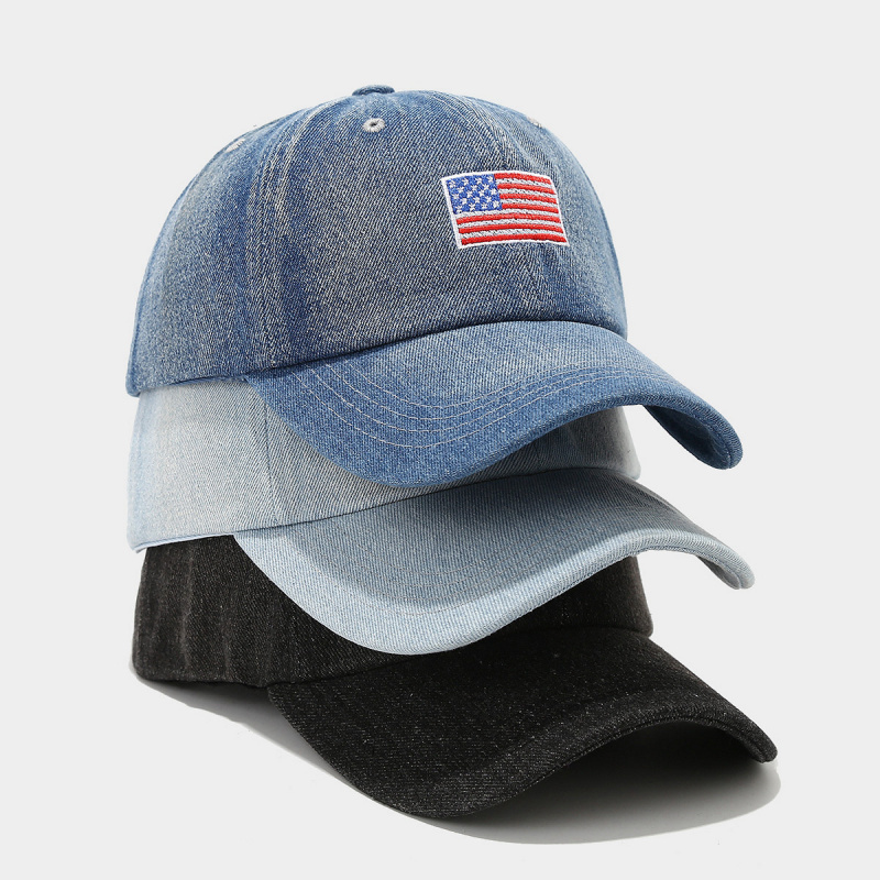 ヴィンテージウォッシュドデニムベースボールキャップUSAフラ - Dad Hat Cotton のレビューと価格