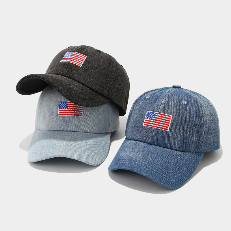 ヴィンテージウォッシュドデニムベースボールキャップUSAフラ - Dad Hat Cotton のレビューと価格