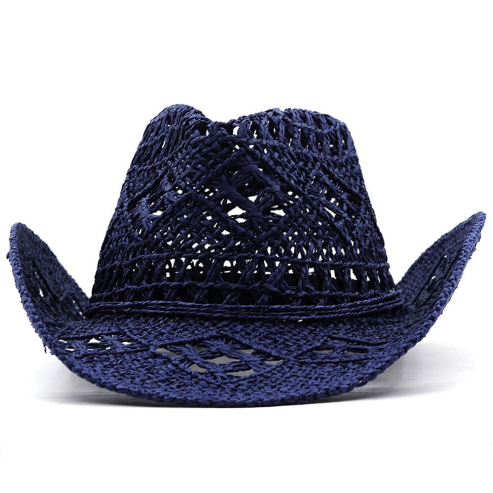 ヴィンテージワイドブリム中空ストローハットカール織りウエスタ - Cowboy Hat Straw のレビューと価格