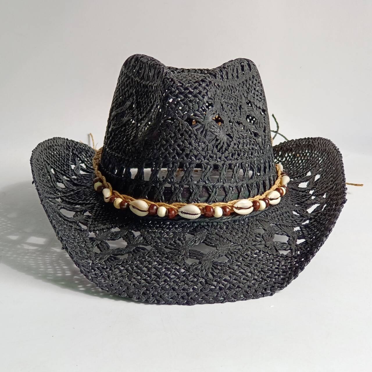 夏麦わら帽子ビーチ女性男性カウボーイハット木製ビーズ中空アウ - Cowboy Hat Straw のレビューと価格