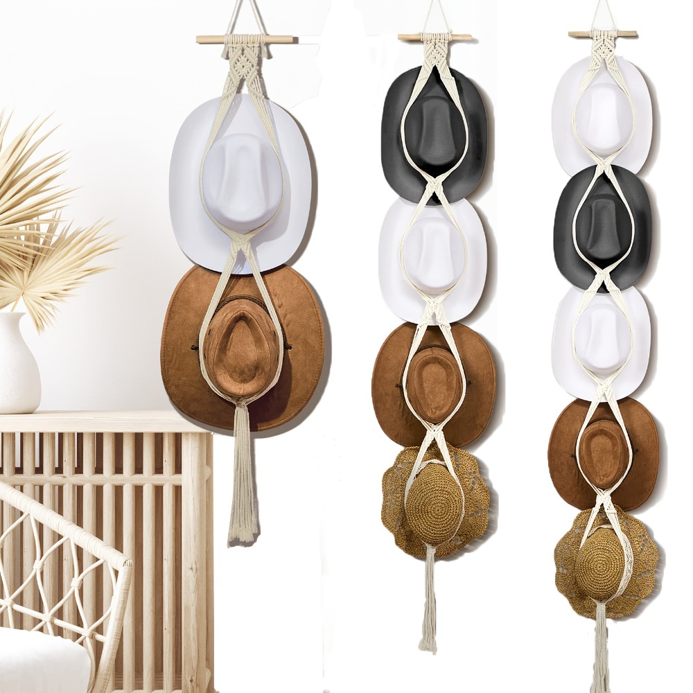 ボヘミアンマクラメハットハンガー手織り壁掛け収納ラック、カウ - Sun Hat Wide Brim のレビューと価格
