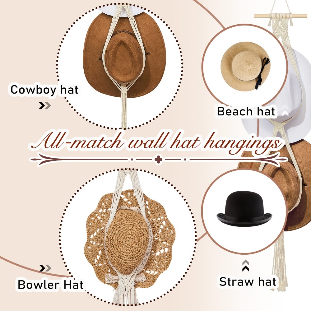 ボヘミアンマクラメハットハンガー手織り壁掛け収納ラック、カウ - Sun Hat Wide Brim のレビューと価格