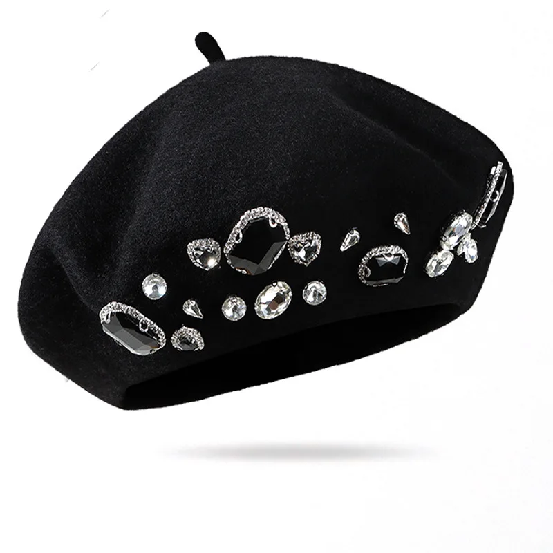 フランスベレー帽厚いラインストーン装飾つばなし熱装飾ウールア - Beret French Wool のレビューと価格