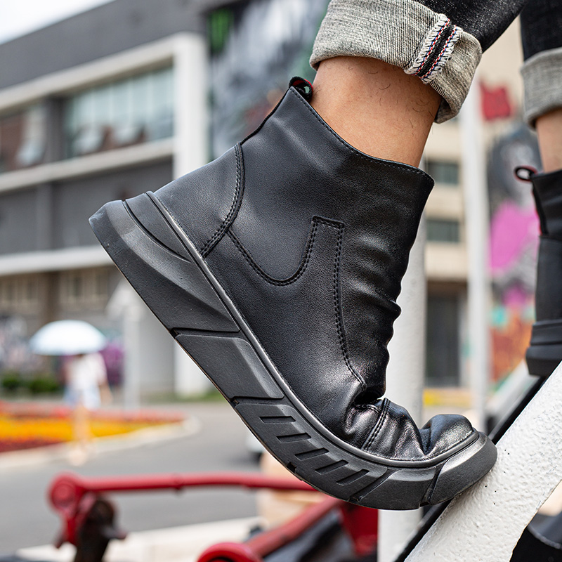 男性用の黒い革の安全作業靴,不滅の鋼のつま先のキャップ,滑り - Snapback Hat Flat のレビューと価格