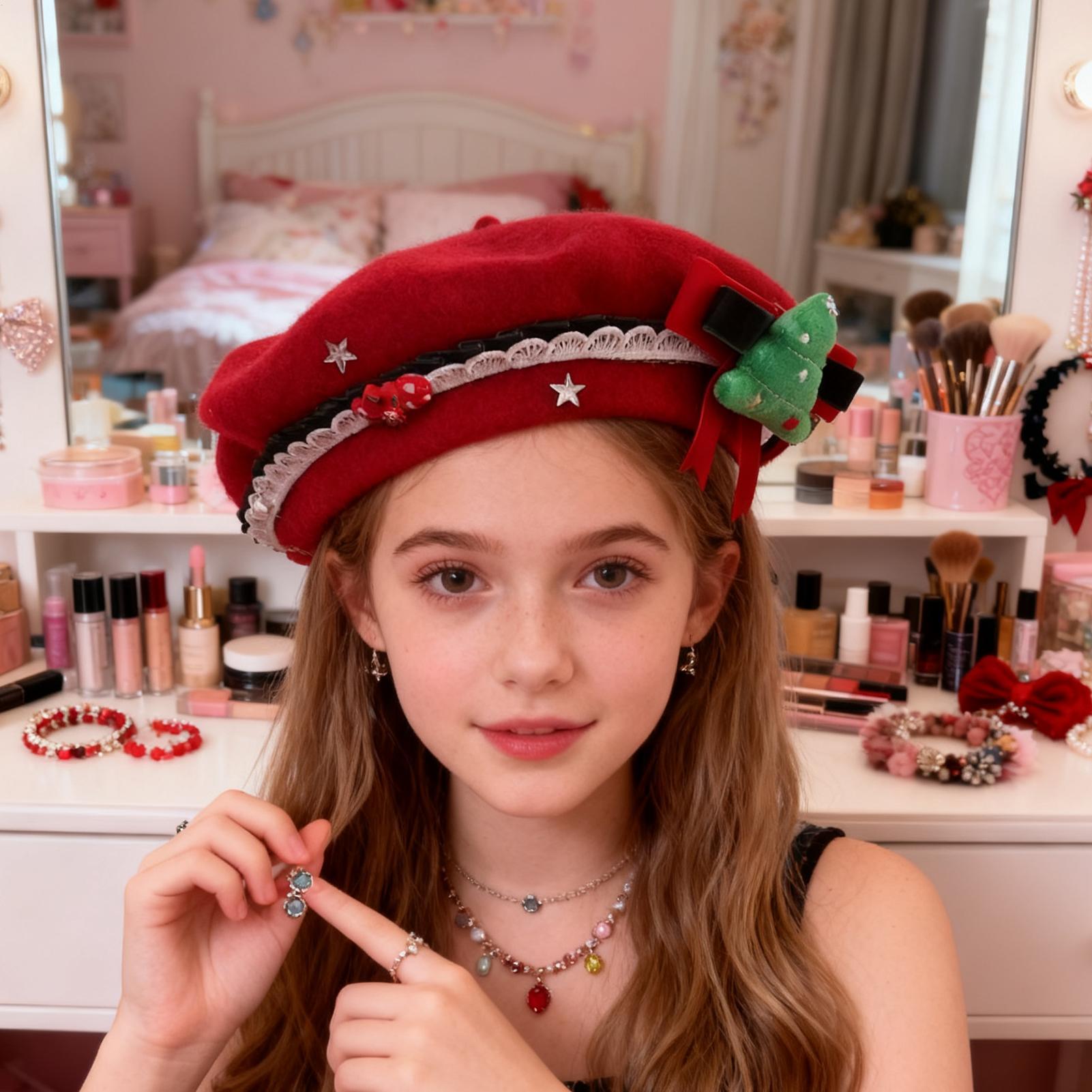 ベレー帽女性用かわいい暖かいウールコスチューム帽子装飾付きフ - Beret French Wool のレビューと価格