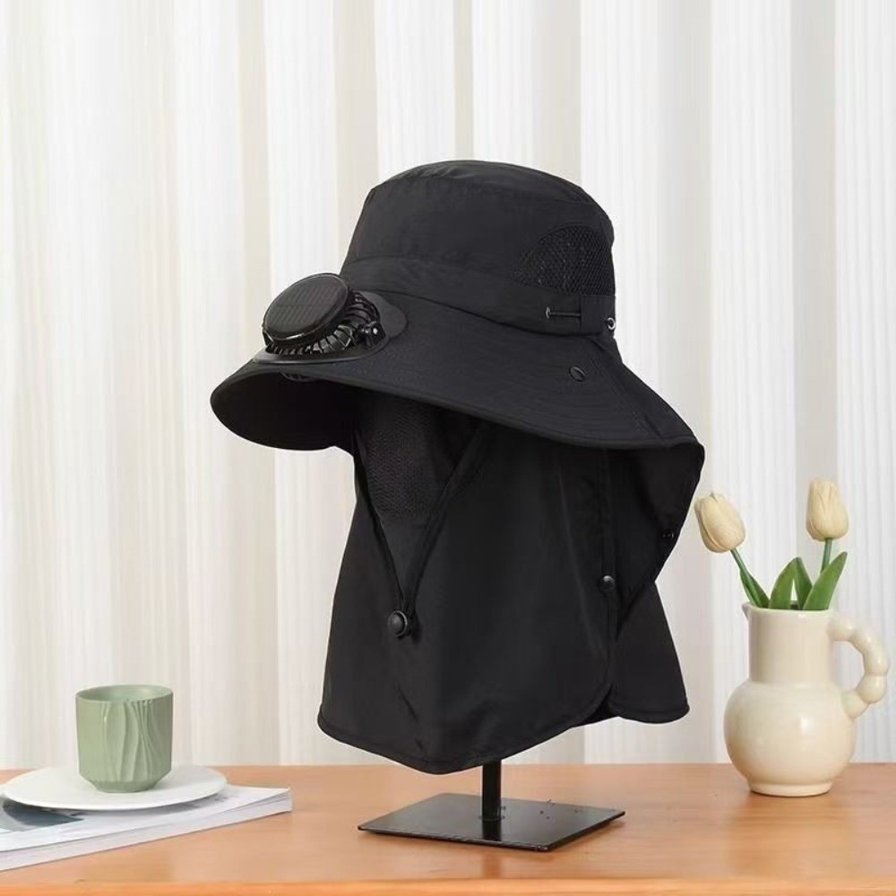 ポータブルソーラー充電式ファンハット フェイスカバー付き 調 - Sun Hat Wide Brim のレビューと価格