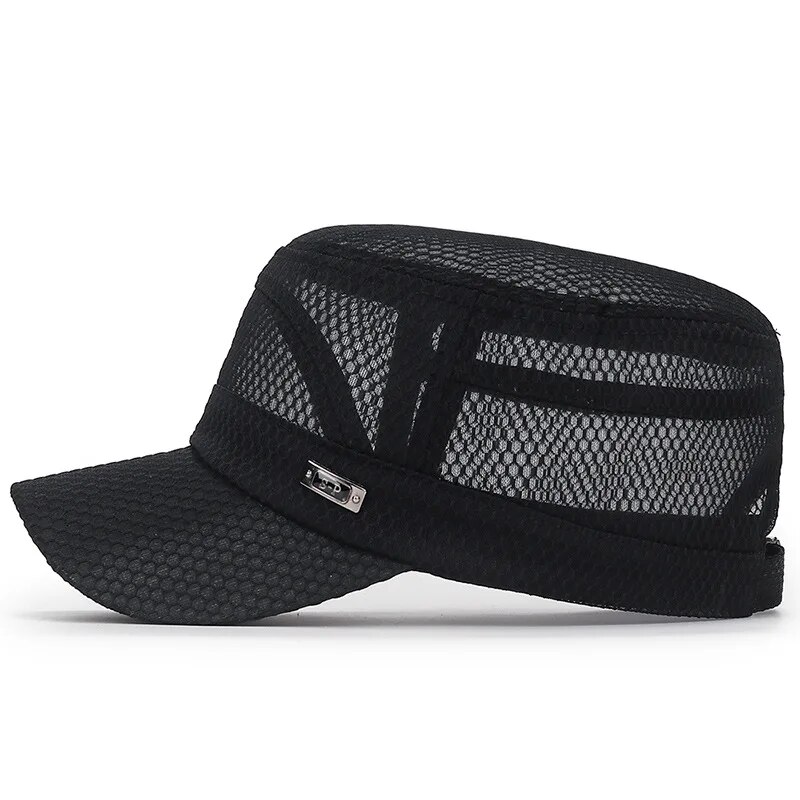新しいアイアンラベルフルネット通気性フラットキャップ男性用カ - Snapback Hat Flat のレビューと価格