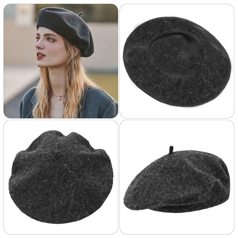 秋冬暖かいウールベレー帽無地レトロプレーンキャップオールマッ - Beret French Wool のレビューと価格
