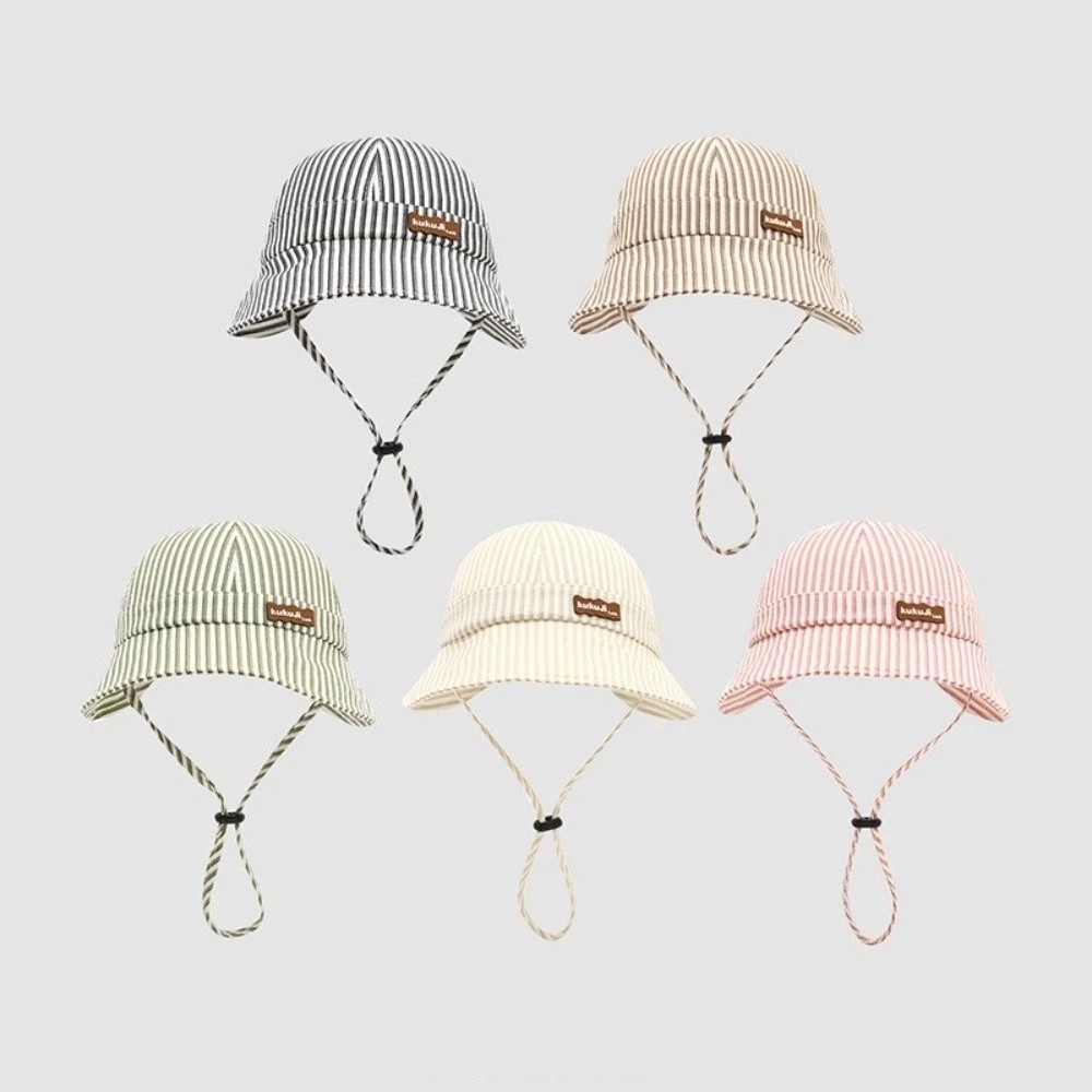 新しいストライプ柄ベビーバケットハット、調節可能で通気性のあ - Bucket Hat Cotton のレビューと価格