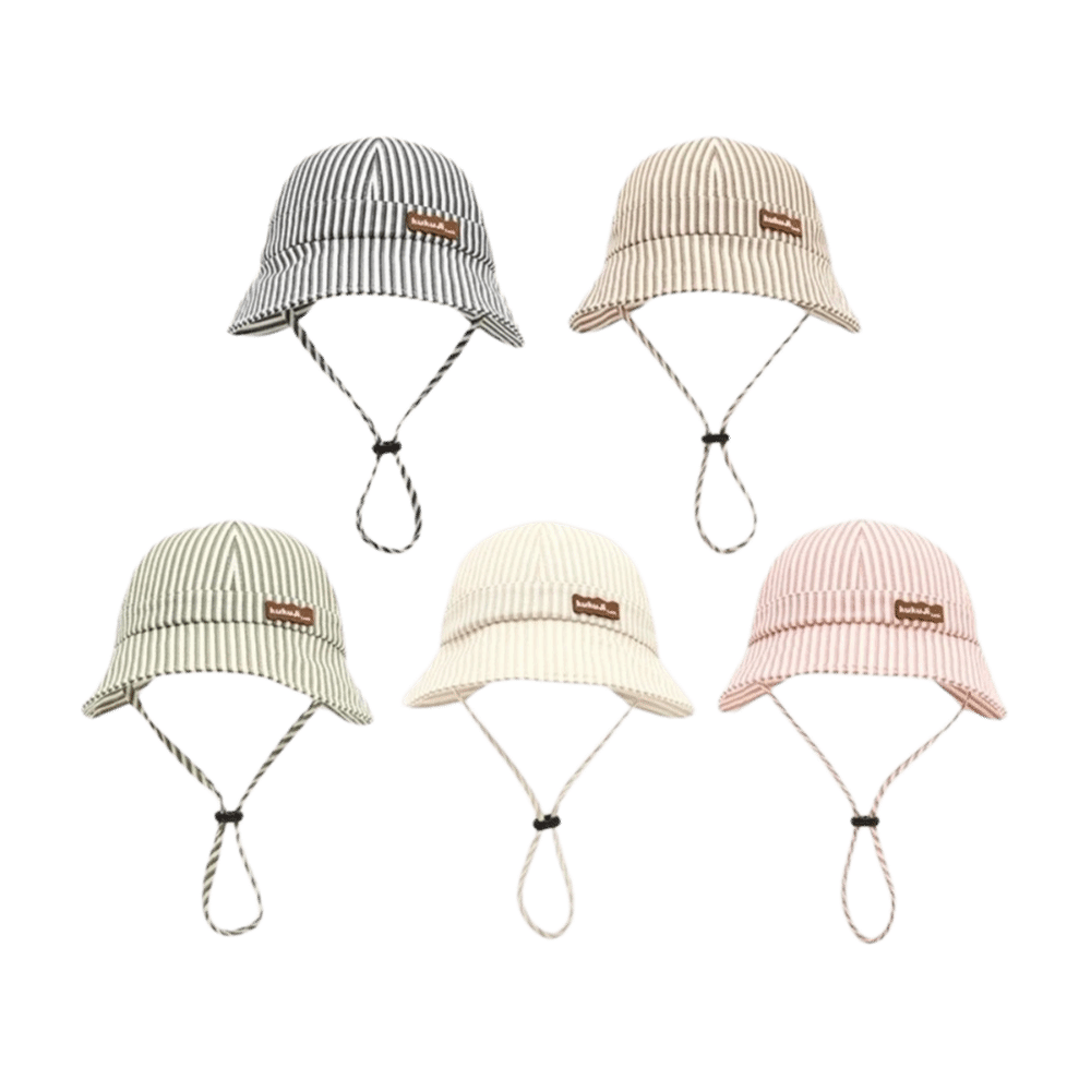 新しいストライプ柄ベビーバケットハット、調節可能で通気性のあ - Bucket Hat Cotton のレビューと価格