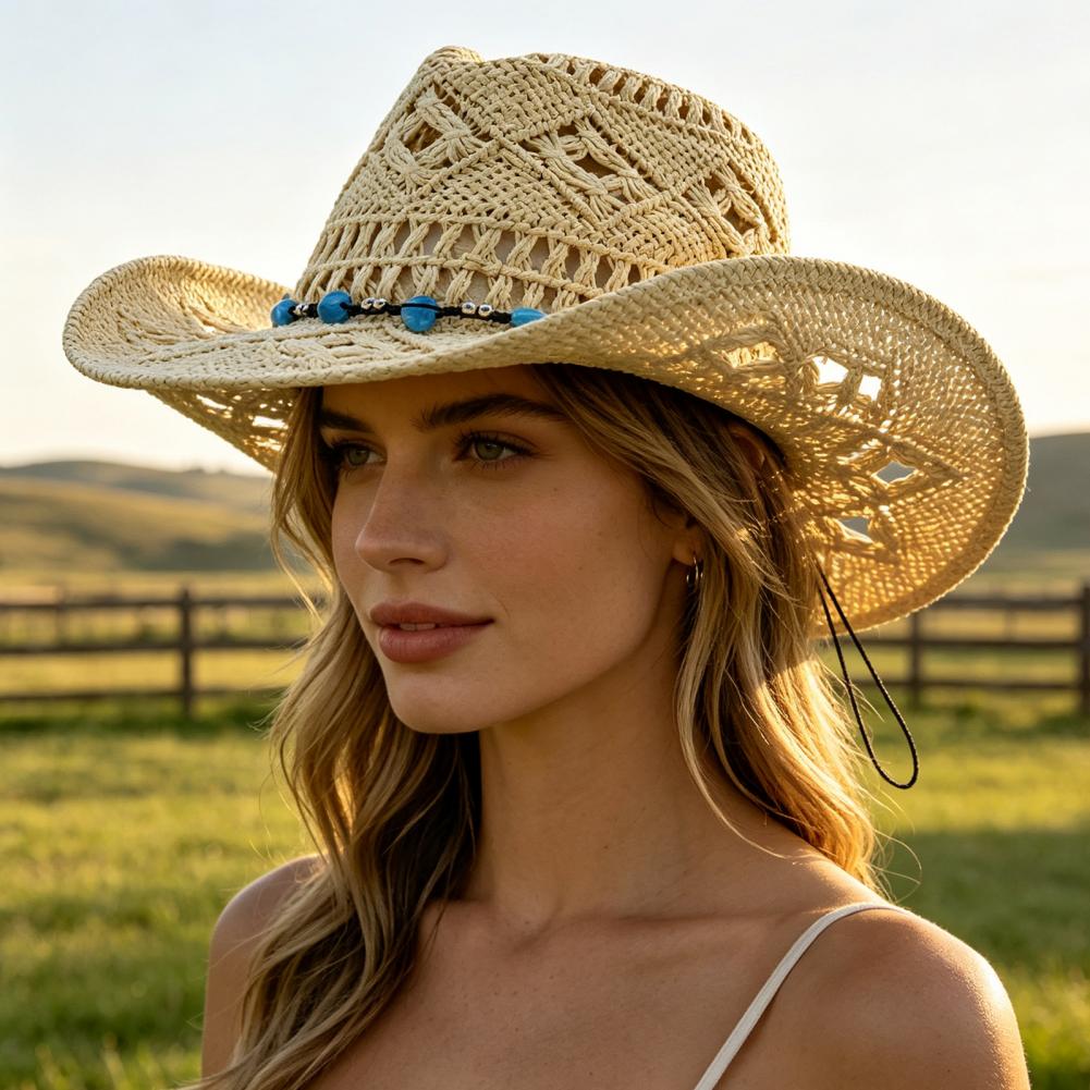 つば広カウボーイハット 快適なガーデニングハット 女性用カウ - Cowboy Hat Straw のレビューと価格